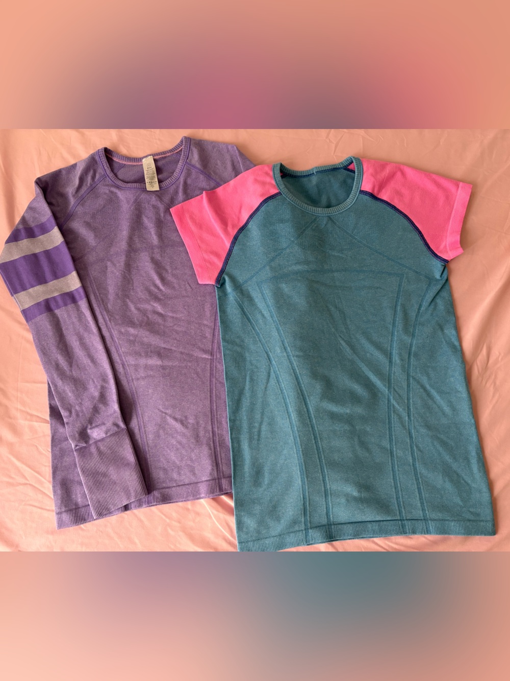 Ivivva Girls 2-Pack: Purple Long Sleeve & Teal Short w/ Pink Sleeves - Girls 14